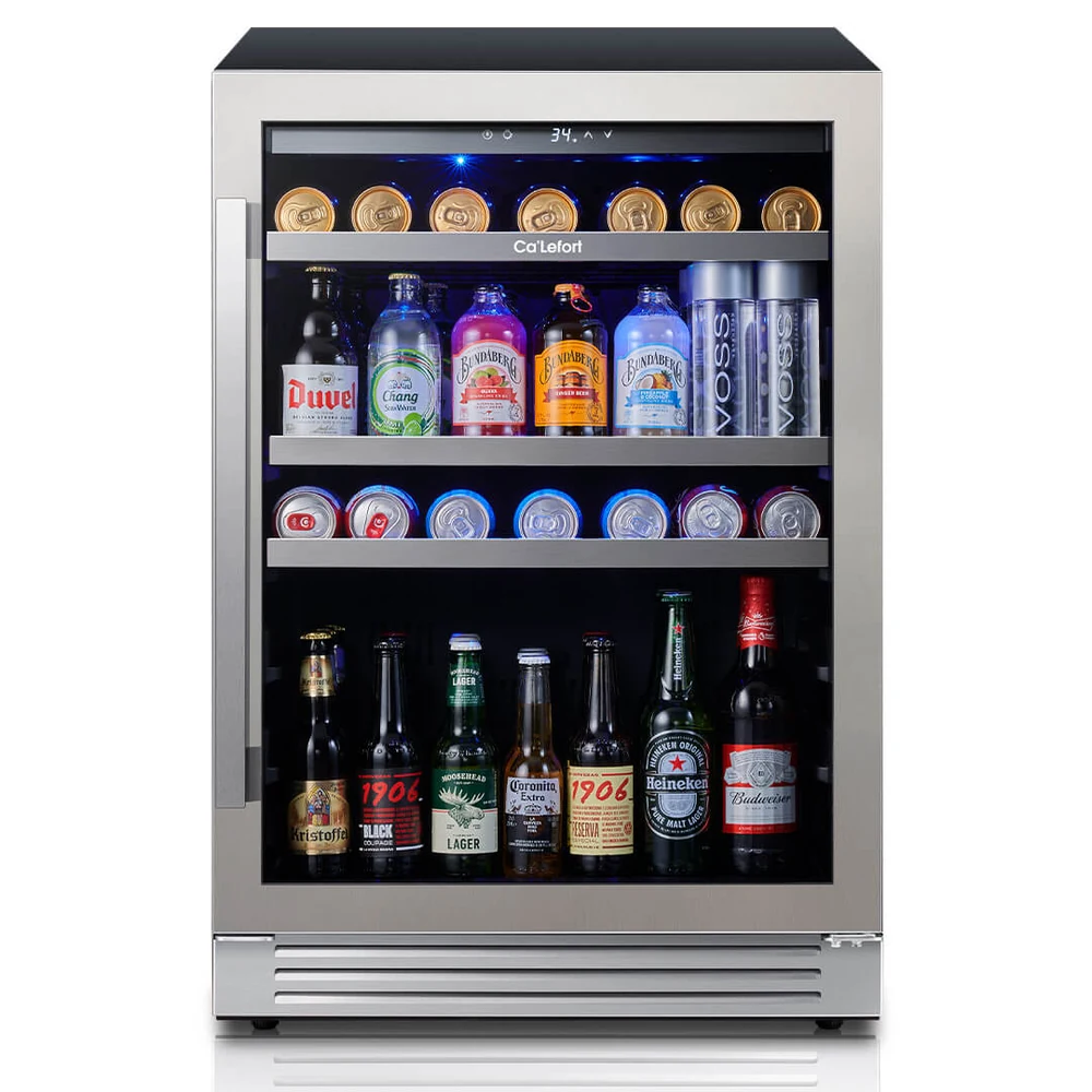 Ca'Lefort 24 inch glass-door beverage refrigerator in stainless steel, single door, up to 180 cans