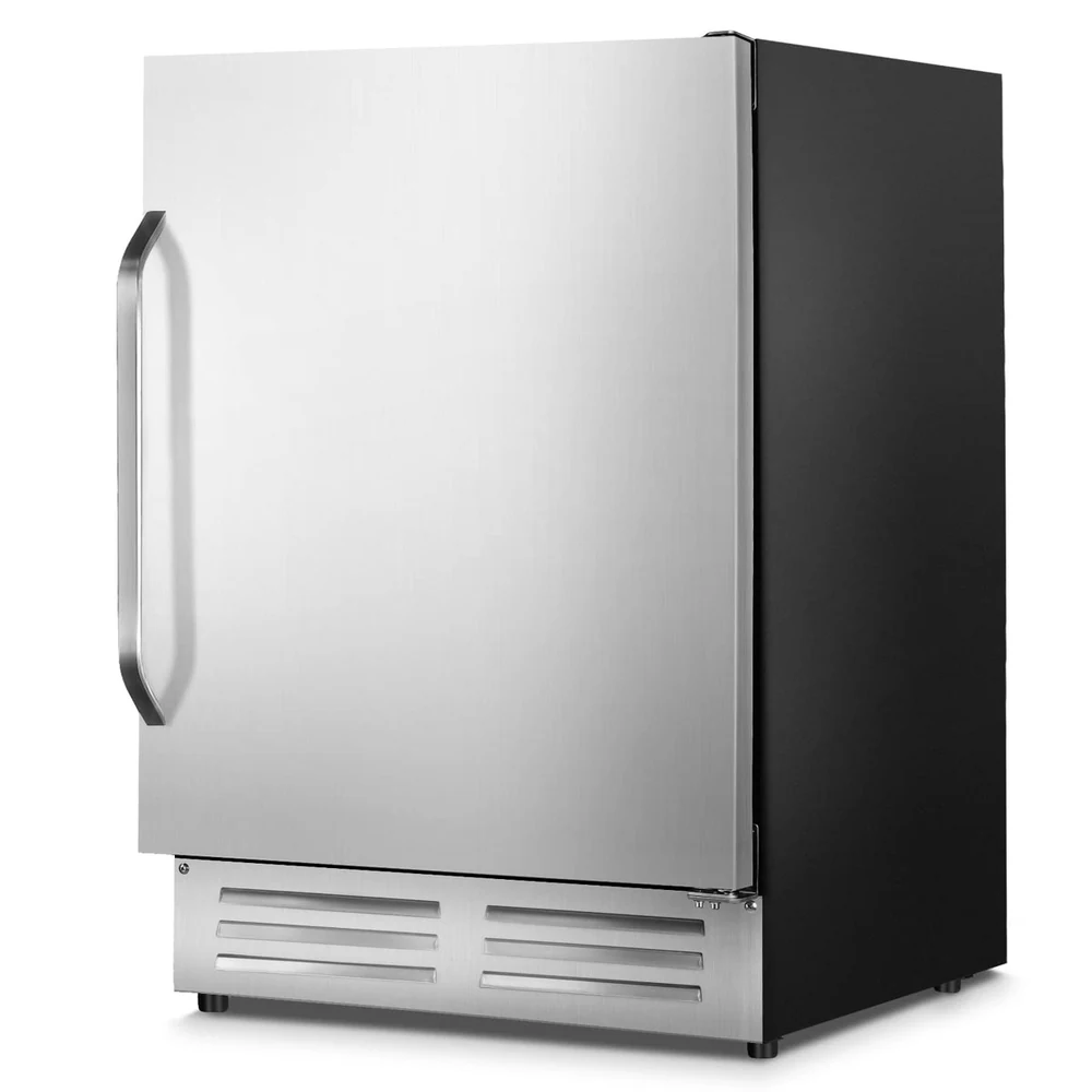 Velieta 24 inch stainless steel outdoor beverage refrigerator with a solid door, freestanding or built-in